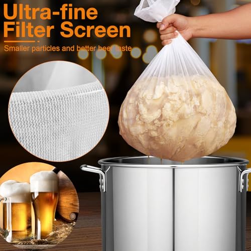 Brew Bags Reusable Strainer Bag 2 Pack 26"X22", 125 Micron Fine Mesh Strainer for Beer, Wine, Jam, Cider or Juice Making, Filter Bag with Adjustable Drawstring Brewing Supplies Homebrewing Equipment