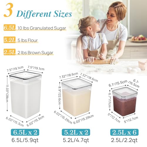 Vtopmart 10 PCS Flour and Sugar Storage Container, Large Airtight Food Canisters with Lids for Kitchen, Pantry Organization, BPA Free, Black
