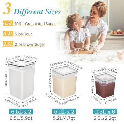 Vtopmart 10 PCS Flour and Sugar Storage Container, Large Airtight Food Canisters with Lids for Kitchen, Pantry Organization, BPA Free, Black