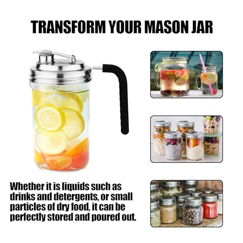 Stainless Steel Pour Spout Lids - Wide Mouth Mason Jar Lids with Handle - 2 Pcs