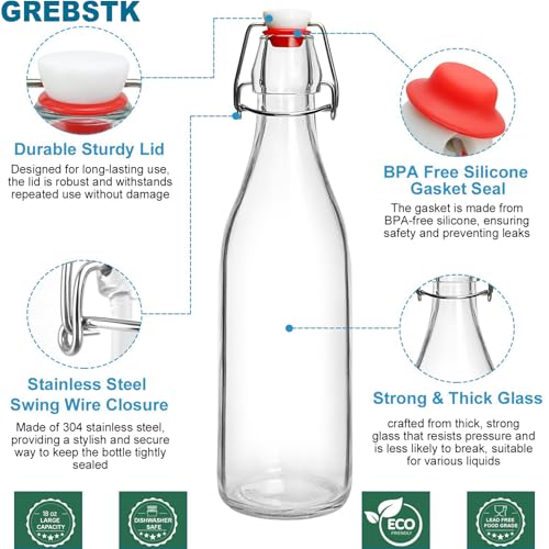 4 Pack 18OZ Swing Top Glass Bottles Set, Airtight Flip Top Lids with Replacement Gaskets for Fermenting Kombucha, Brewing Beer, Storing Oil, Juice, Vinegar, Mead