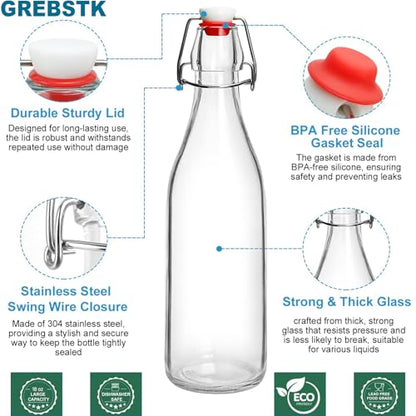 4 Pack 18OZ Swing Top Glass Bottles Set, Airtight Flip Top Lids with Replacement Gaskets for Fermenting Kombucha, Brewing Beer, Storing Oil, Juice, Vinegar, Mead
