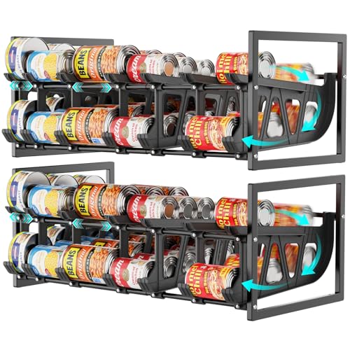 iSPECLE Pantry Can Organizer - Auto-Rolling, Expandable, Holds 120 Cans | Stackable For Walk-in Deep Pantry Shelve, Adjustable Width for Food Cans, Sturdy Metal Frame, Easy Access & Restocking, Black - color: 120 Cans, Black
