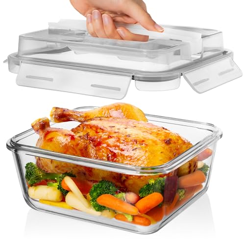 Razab 2700ml / 91Oz / 11.5 Cups Large Glass Food Storage Containers with Lids - Glass Meal Prep Containers for Roasting & Storing Leftover, Glass Lunch Container, Microwave & Oven Safe - color: Black