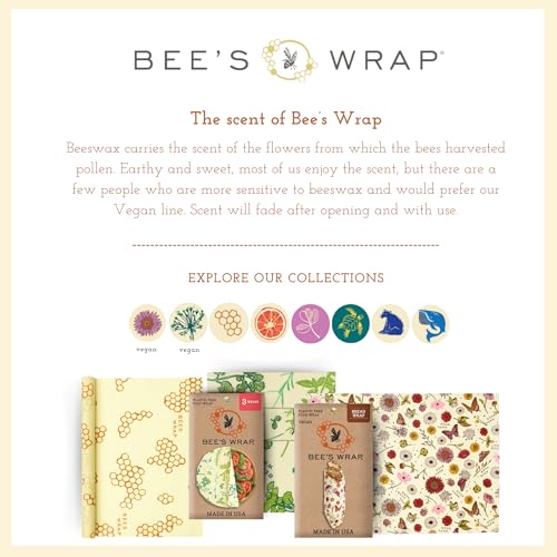 Bee's Wrap Beeswax Wraps for Food - 3 Pack of Assorted Beeswax Wraps - Small, Medium & Large Wrap - Plastic Free Made in USA Reusable Natural Food Wrap - Bees & Bears Print - style: 3 Pack (Bees + Bears)