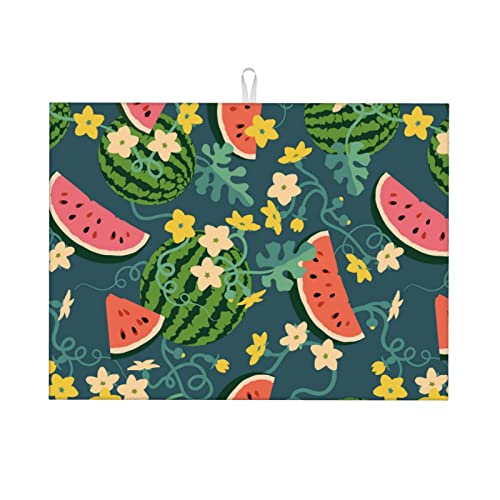 Large Dish Drying Mats For Kitchen Counter Microfiber Kitchen Drying Mat XL Draining Pad Absorbent Quick Drying Dish Mat 18x24 Inch - Watermelons - color: Watermelons