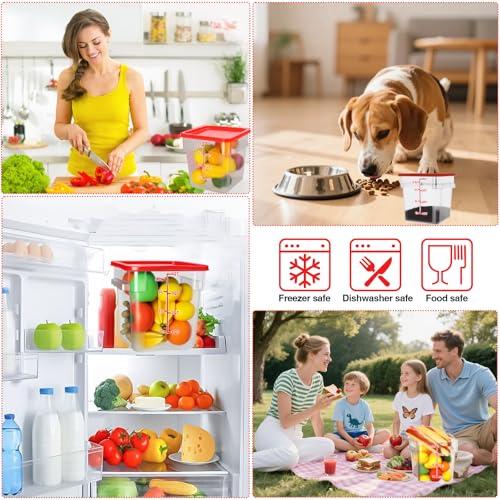 Square Storage Container with Lid, Commercial Box with Measurement Marks & Handle, for Baking, Dough Proofing, Meat Brining, Kitchen Tool (Red, 4QT-4PACK) - size: 4QT-4PACK