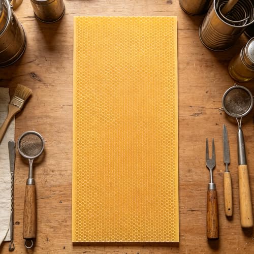 KICHOUSE 4pcs Beeswax Honeycomb Sheets - Beekeeping Wax Coated Sheets for Frames Beehive, Waxed Plastic Foundation Pieces, Furniture Care Supplies, 16.7x8.4in, Yellow - color: Yellow