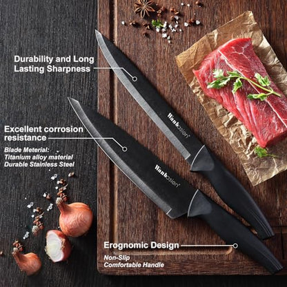 Wanbasion Black Stainless Steel Knife Set, Sharp Kitchen Knife Set Professional, Kitchen Knife Set Dishwasher Safe with Covers for Cooking - color: Black