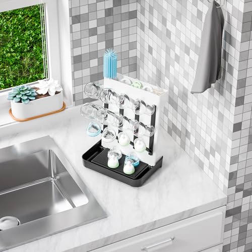 SuoXing Baby Bottle Drying Rack Space Saving,Countertop Vertical Bottle Rack Dryer and Holder for Baby,Large Baby Bottle Station Organizer and Stand for Brushes,Pacifiers,Breast Pump,Dish,Black - color: Black