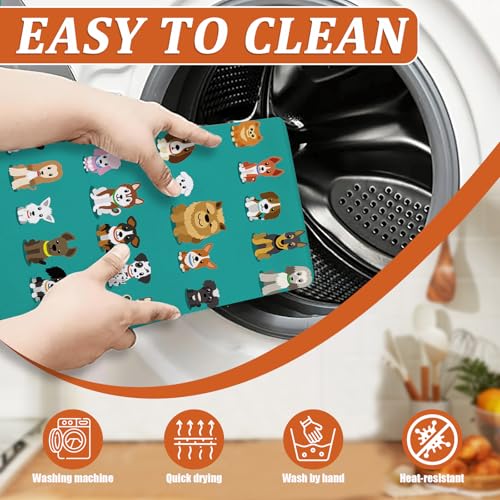 Cute Dogs Dish Drying Mat for Kitchen Counter Microfiber Absorbent Dish Cartoon Kitchen Drying Mat Draining Reusable Washable for Dishes/Utensils/Countertops/Sinks
