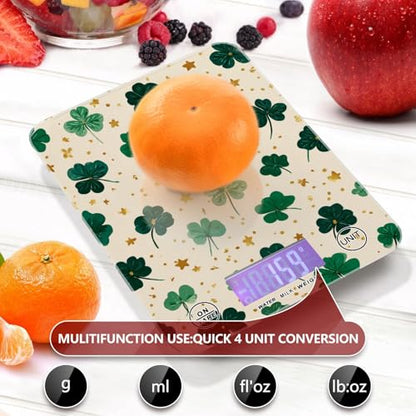 Food Scale Kitchen Scale for Baking Cooking Digital Food Weighing Measuring Scale Small Waterproof Electric Food Scale Green Clovers and Stars - color: Green Clovers and Stars