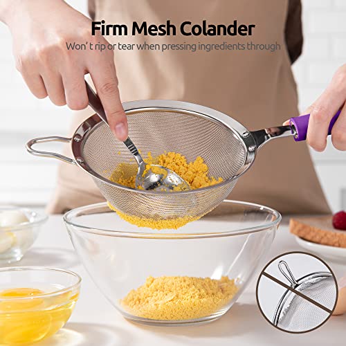 18/8 Stainless Steel Mesh Strainer: U-Taste 5.5 Inch Kitchen Fine Mesh Sieve Food Colander with Riveted Sturdy Silicone Handle and 30 Mesh Hole for Straining Flour, Pasta, Fruit, Quinoa (Purple) - color: (5) Purple, size: Medium (5.5 x 13 in)