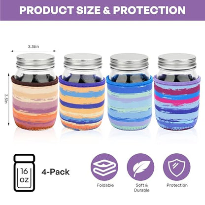 KJQJLY 4 Pcs Mason Jars Sleeves Neoprene 16oz Regular and Wide Mouth Mason Jar Sleeves Holder with Handle (rainbow, 16 OZ) - color: rainbow, size: 16 OZ