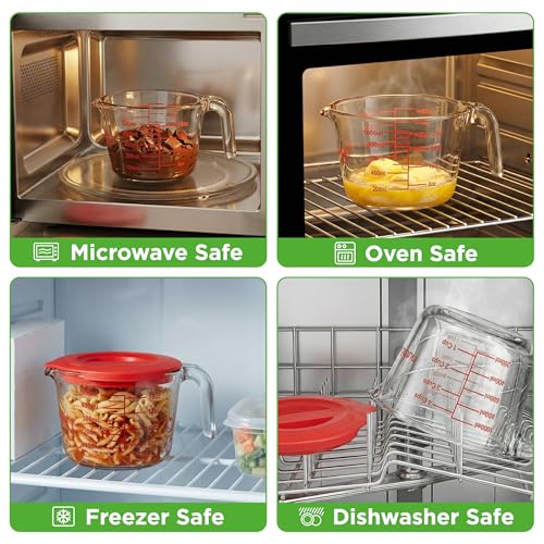 NutriChef 2 and 4 Cups Glass Measuring Cup Set with Lids (17 & 34 oz) - Heat-Resistant Borosilicate Liquid Measure Cups with Easy-Read Scale for Cooking, Baking and Food Storage, Dishwasher Safe - size: 2 pc set with lids