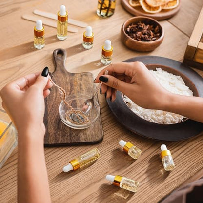 Didaey 100 Pcs 1/2/3/5/10/15 ml Mini Glass Oil Dropper Bottle Bulk, Clear Essential Small Empty Bottles Sample Containers Perfume Liquid Vials with Cap for Traveling (1ml,2ml,3ml,5ml,Champagne Gold) - color: Champagne Gold, size: 1ml, 2ml, 3ml, 5ml