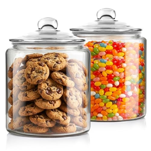 Masthome 2 Glass Storage Jars Set,1 Gallon Cookie Jar for Food Storage,Large Jar Food Storage Containers,Airtight Glass Jars with Lids for Kitchen Counter Pantry Well Organization - color: 2 Glass Storage Jars Set