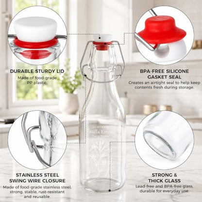 Ruckae 12 Pack 8oz Swing Top Glass Bottles with Airtight Stopper Lids-Flip Top Glass Bottle for Kombucha,Coquito, Syrup,Vanilla Extract,Brew Beer Kefir Bottles for Gift (8oz 12pack)