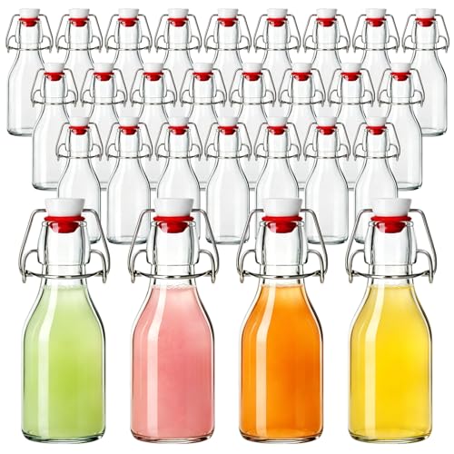 KEYWING 28 Pack 4oz Swing Top Glass Bottles with Airtight Lids, Small Flip Top Glass Bottles for Vanilla Extract, Syrups, Limoncello, Coquito, Mead, Hot Sauce & Infused Oils - size: 4oz 28 pack