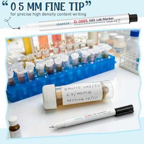 3 Pack Alcohol Resistant Laboratory Markers Permanent Freezer Pens with Black 0.5mm Fine Point and Red 1.0mm Makers Tip, Designed for Lab, Professional Labeling on Glass Plastic Wet Surfaces
