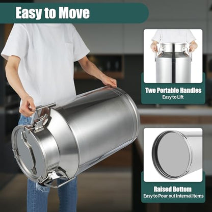 20-60L Stainless Steel Milk Can Wine Milk Bucket Wine Pail Bucket Milk Can Tote Jug with Sealed Lid Heavy Duty, with Independent Embedded Silicone Sealed Lid (60L) - size: 60L