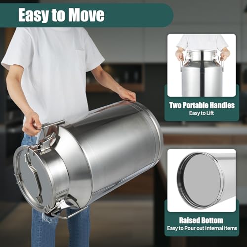 Stainless Steel Milk Can, 60L fermentation barrel wine barrel fermenter, 15.85 Gallon Milk Can Tote Jug with Sealed Lid Heavy Duty, self-brewed wine sealed making equipment for Milk and Wine