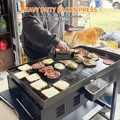 BBQ Accessories 12 Inch Round Stainless Steel Basting Cover - Cheese Melting Dome Rectangle Cast Iron Grill Press Kit for Hamburger Bacon Steak, Best for Blackstone Camp Chef Flat Top Griddle Grill - color: Rectangle Press