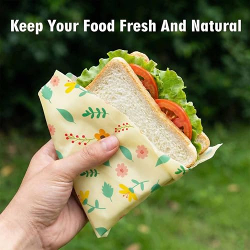 Beeswax Wraps for Food, Flowers 3 Pack (S, M, L) Reusable Food Wraps, Bread Sandwich Wrap, Zero Waste, Organic, Plastic-Free Food Storage Wrap - color: Flowers