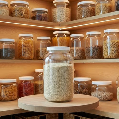 1 Gallon Glass Jars with White Lid 2 Pcs,128oz Extra Wide Mouth(11cm/4.33in) Glass Storage Jars, Plastic Lids with Silicone Rings, for Food Storage,Curing, Fermentation and Preservation