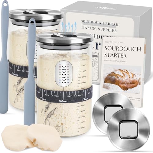 Sour Dough Starter Jars 2 Pack, Sourdough Jar Wide Mouth, Sourdough Starter Kit, Sour Dough Starter Kits, Sourdough Bread Baking Supplies, Sourdough Kit Starter Jar 2 Pack, Sourdough Jars Airflow Lid - color: 2 Pack