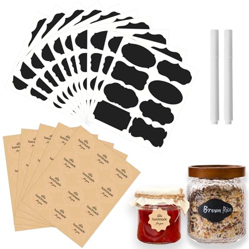 142Pcs Jar Label Stickers Set – 80 Reusable Blackboard Stickers with 2 White Erasable Chalk Markers, 60 Handmade for You Stickers, Perfect for Mason Jars, Spice Jars, Jam Jar & various Food Containers - color: 142pcs Stickers Set