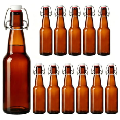 KEYWING 12oz Amber Swing Top Glass Bottles, 12 Pack Beer Bottles with Airtight Lids, Flip Top Glass Bottles for Kombucha, Fermentation, Vanilla Extract, Ginger Beer, Kefir, Wine, Liqueur - size: 12oz 12 pack