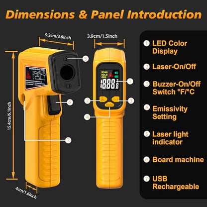 FKM Rechargeable Infrared Thermometer Gun,13-Point Laser-High Precision | -58°F~1472°F Non-Contact Laser Thermometer Gun,Digital IR Temperature Gun for Cooking,Griddle,Oven,HVAC,Automotive,Industrial - style: -58°F~1472°F (-50°C~800°C)