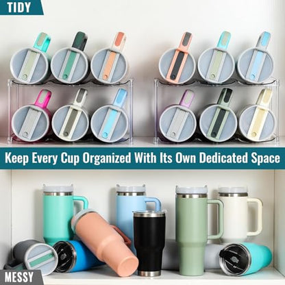 Design for Stanley 40 OZ & Large Bottles & Tumblers with Handle, Acrylic Water Bottle Organizer - Stackable Clear Wine Rack, Cup Holder for Home Kitchen Pantry Shelf Countertop Cabinet, 2 Tier Hold 6 - size: 2 Tier for 6