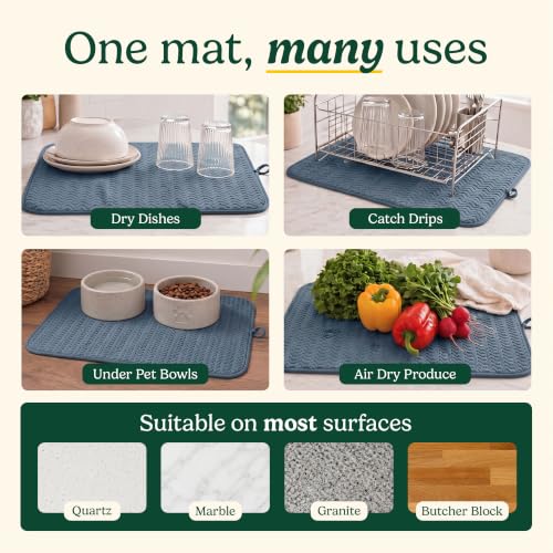 Cuisinart Dish Drying Mat for Kitchen Counter - 2-Pack XL 18x24 Ultra Absorbent Microfiber Dish Mat - Fast Drying, Machine Washable, Foldable Countertop Pad - Safe for Granite & Quartz - color: Geostripe Medium Blue