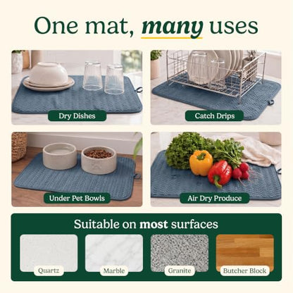 Cuisinart Dish Drying Mat for Kitchen Counter - 2-Pack XL 18x24 Ultra Absorbent Microfiber Dish Mat - Fast Drying, Machine Washable, Foldable Countertop Pad - Safe for Granite & Quartz - color: Geostripe Medium Blue