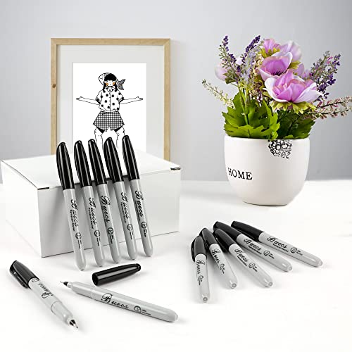 Buecs Permanent Markers, 60 Count Ultra Fine Point Black Permanent Markers, Works on paper, Plastic, Stone, Glass, Metal