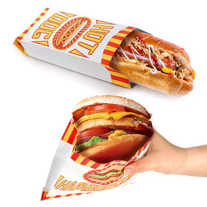 Yarlung 300 Pack Hot Dog Bags and Hamburger Wrappers Set, Grease-proof Food Wrapper Warming Foil Hot Dog Sleeves Retain Heat for Popcorn, Sausages, Party, Snack Bar