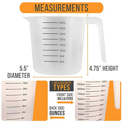 U.S. Kitchen Supply Plastic Measuring Cups with Handles - 32 oz (1000 ml) Liquid Measuring Cup Set of 6 - Clear Microwave Safe Kitchen Cups - Measure in mL or Ounces, Measurement Cup for Cooking - size: 32-Ounce
