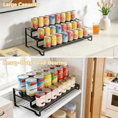 Attelite 3 Tier Expandable Can Rack Organizer for Pantry, Adjustable 13"-21" Metal Soda Can Organizer, Pantry Organization Canned Food Storage Holder for Kitchen Cabinet Countertop, Black 2Pack - size: 3tier*2pack