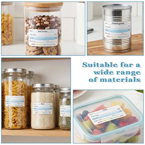 500 Pcs Food Labels Removable Dissolvable Stickers Food Date Labels Stickers, Water/Oil/Tear Resistant Freezer Pantry Label with Perforation Line No Residue Left for Foods Containers Jars Kitchen