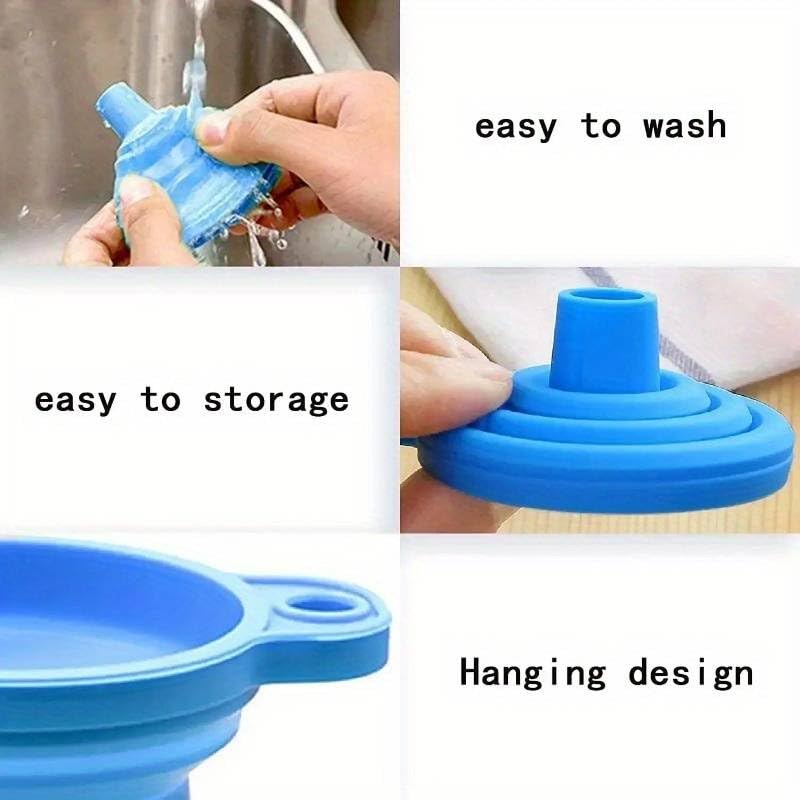 4 Pack Collapsible Silicone Funnel Set, Food Grade Foldable Kitchen Funnels Small & Large Size for Liquid Transfer Water Bottle Filling Kitchen Gadgets Accessories