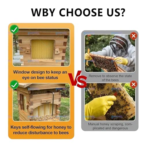 Beehive Complete Kit,Auto Flow Bee Hives Boxes Starter Kit, Durable Wooden Construction with Easy Honey Harvest Design, Ideal Beekeeping Supplies for Novices Home Garden & Small Apiaries