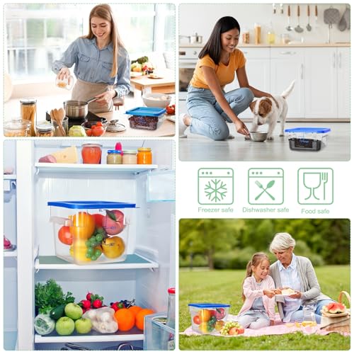 Lallisa 6 Pcs Food Storage Containers with Lids, Clear Square Food Containers with Handles Polycarbonate Restaurant Container Commercial Cereal Storage Set for Kitchen, 2, 4 and 6 Qt(Blue) - color: Blue