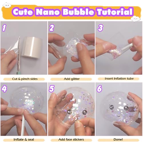 FUNSHOWCASE Nano Tape Bubble Kit with Clay, Marker, 6-Design Guide Squishy Maker Set - color: Nano Tape Bubble