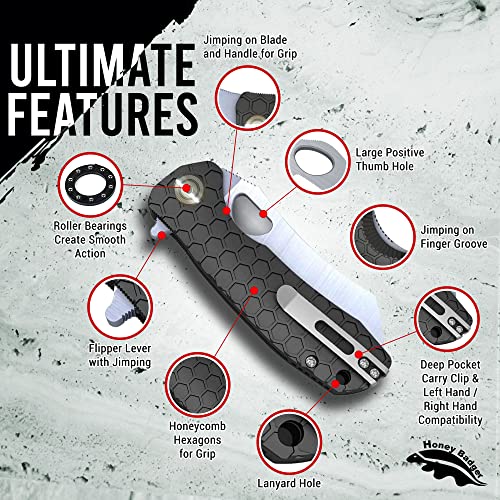 Honey Badger Knife - Flipper Wharncleaver Pocket Knife, EDC Hunting with 3.6" Steel Blade, Nylon+Glass Fiber Handle & Reversible Pocket Clip Medium Black HB1038 - color: Medium Wharncleaver Black