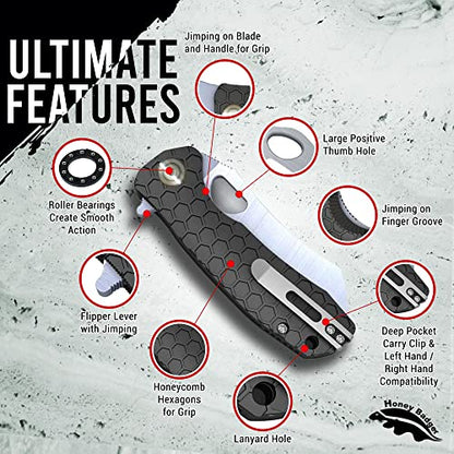 Honey Badger Knife - Flipper Wharncleaver Pocket Knife, EDC Hunting with 3.6" Steel Blade, Nylon+Glass Fiber Handle & Reversible Pocket Clip Medium Black HB1038 - color: Medium Wharncleaver Black