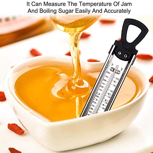 Stainless Steel Candy & Deep Fry Thermometer with Pot Clip & Handle - Analog Sugar Thermometer for Candy Making, Jam, Syrup, Oil, Chocolate, Brewing - Kitchen Cooking Food Thermometer - size: Sugar Thermometer-11.8 Inch