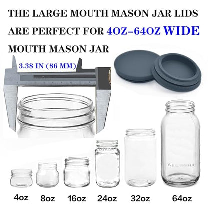 Wide Mouth Mason Jar Lids - Large Mouth Canning Lids Fit for All Wide Mouth Mason Jars,Food Grade Silicone Mason Jar Caps,Dishwasher Safe,Leak Proof Reusable Lids,2 Pack - color: Grey-2 Pack