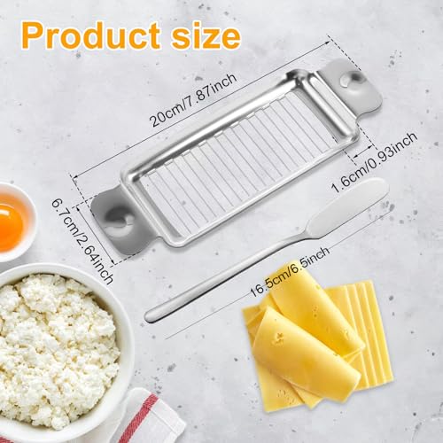 Adullpony Cheese Slicer for Block Cheese:18 Wires Cut 1/4 Inch Butter Cutter, Stainless Steel Slicers for Butter Squares Bulk Cutting with Cheese knife, Dishwasher Safe